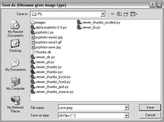 PyPhoto Save As dialog (the S key)