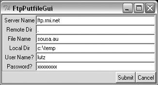 FTP putfile input form