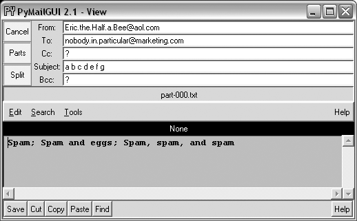 Bogus mail in a mail client (PyMailGUI)