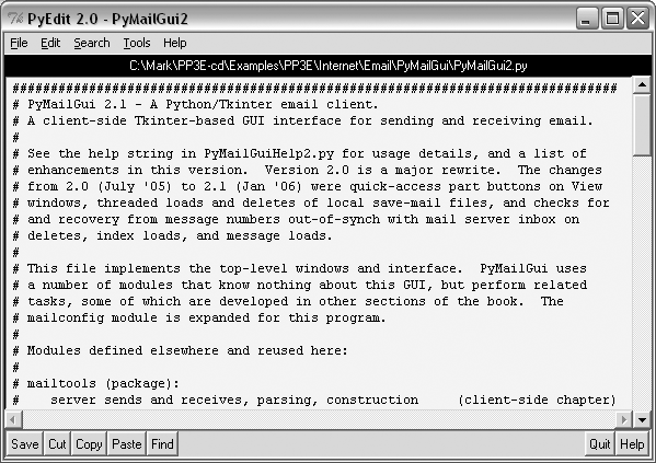 PyMailGUI source code viewer window
