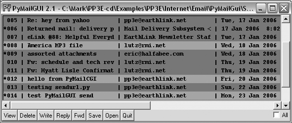 List window for mail save file, multiple selections