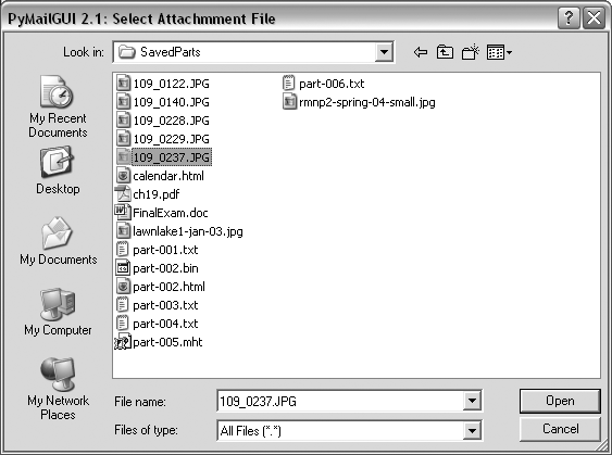 Attachment file dialog for Attach