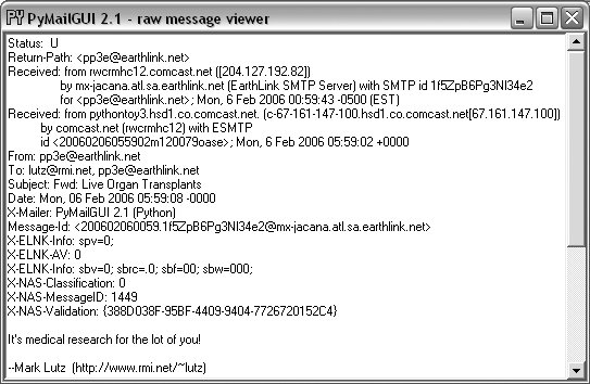 PyMailGUI view forwarded mail, raw