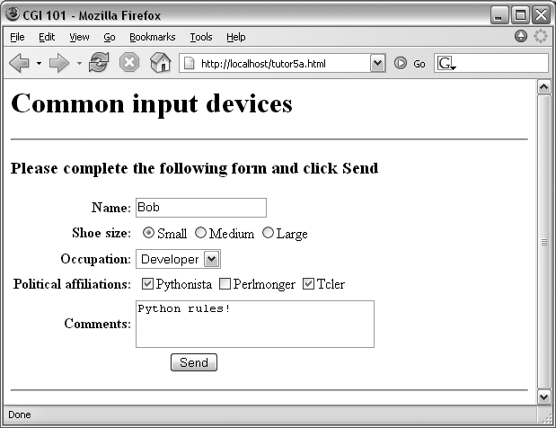 Input form page generated by tutor5a.html