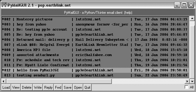 PyMailGUI displaying the same view list