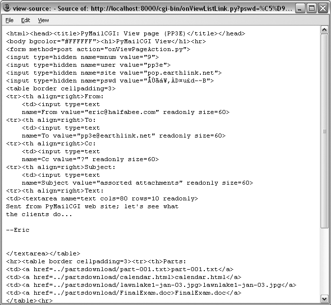 PyMailCGI view page, generated HTML