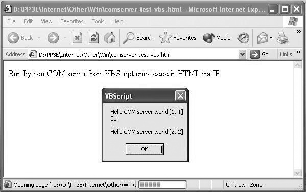 Internet Explorer running VBScript running Python COM server