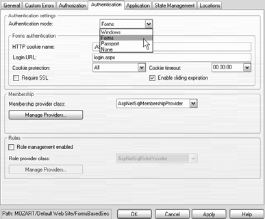 Set Authentication mode to Forms