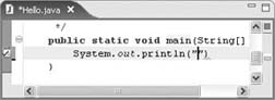 The Java editor provides typing assistance and immediate error detection.