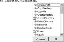 The routines in the My.Computer.FileSystem object