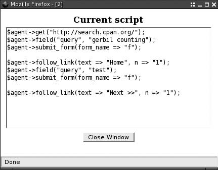 Pop-up window produced by HTTP::Recorder