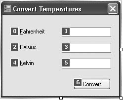 Project form with tab order set for each control