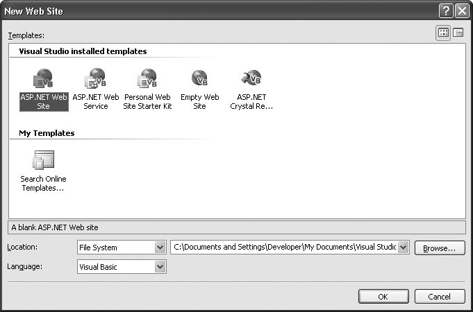 Visual Studio’s New Web Site dialog