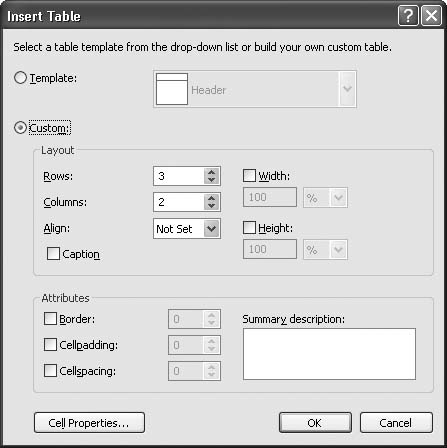 Inserting a new table on a web page