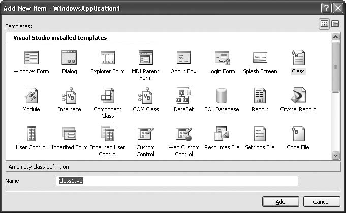 Adding a new class in Visual Studio