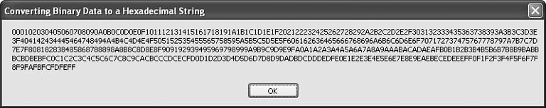 The hexadecimal string equivalent of a byte array comprised of the values 0 to 255