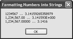 A sampling of the many ways numbers can be formatted into strings