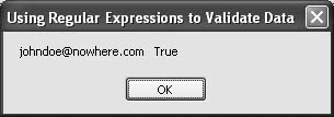 A string that passes the regular expression test for valid email addresses