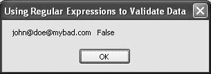 A string that fails the regular expression test designed to validate it as a legal email address