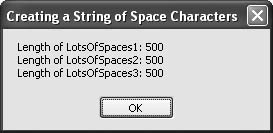 Three identical long strings of spaces created in three different ways