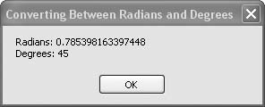 Using the RadPerDeg and DegPerRad constants to convert between degrees and radians