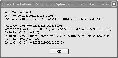 Converting Point3D variables between three different types of spatial coordinates