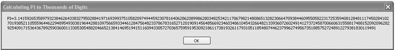 Pi calculated to 500 decimal places