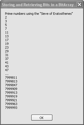 All the prime numbers between 0 and 8,000,000, calculated quickly using a BitArray