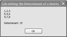 Finding the determinant of a square matrix with the MatrixHelper.Determinant( ) function