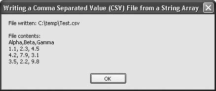 Writing CSV files from array data