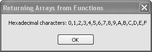 Returning an array of hexadecimal characters from a function