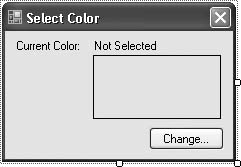 The controls on the color selection sample form