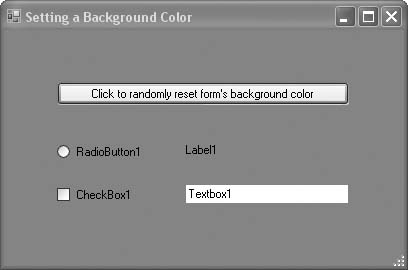 Many controls automatically take on the same background color as their container