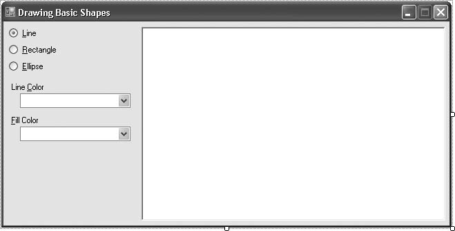 The controls on the shape drawing sample