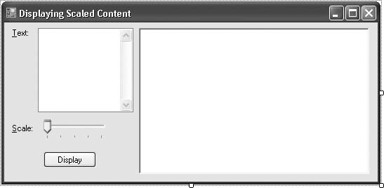 The controls on the scaled content sample