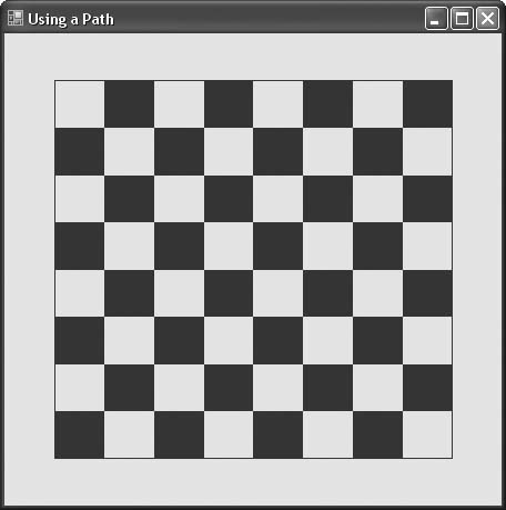 A checkerboard drawn using a single path