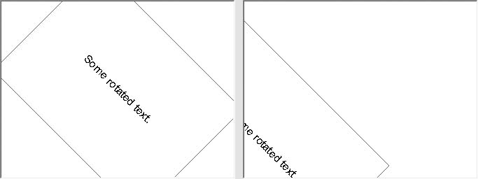 Rotating the text’s bounding box when the origin has been moved to the center of the canvas (left) and when it remains at the default upper-left corner (right)