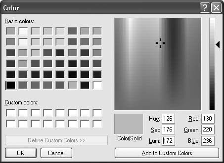 Using the ColorDialog control with separate HSL and RBG fields