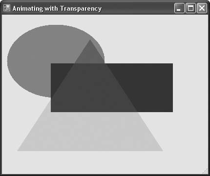 The triangle in the foreground fades from complete transparency to complete opacity and back again