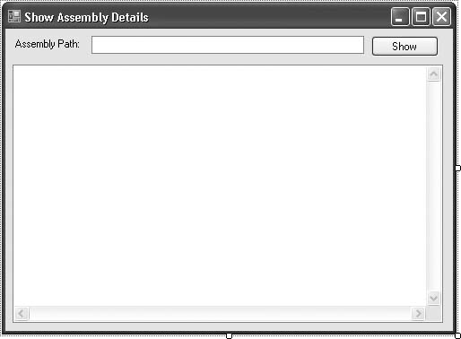 The controls on the show assembly details sample