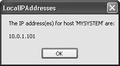 Displaying the local host’s IP address