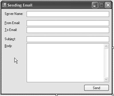 Controls for the email-sending sample