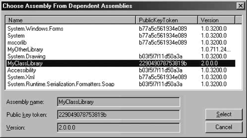 The Dependent Assemblies list