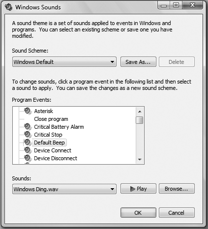 A listbox that lets you customize sounds associated with Windows events