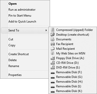 The Send To menu