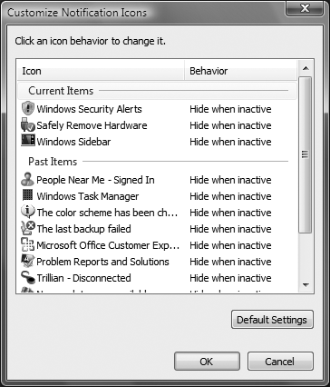 Selectively hiding unwanted Tray icons with the Customize Notifications dialog