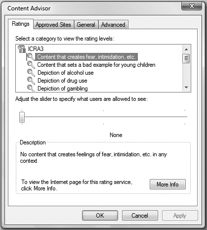 The Content Advisor, which lets you fine-tune what content can be viewed on the Web