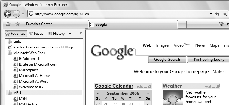 Organizing your favorite web sites using the Favorites Center