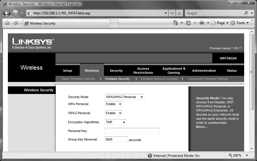 Setting up encryption on a Linksys router