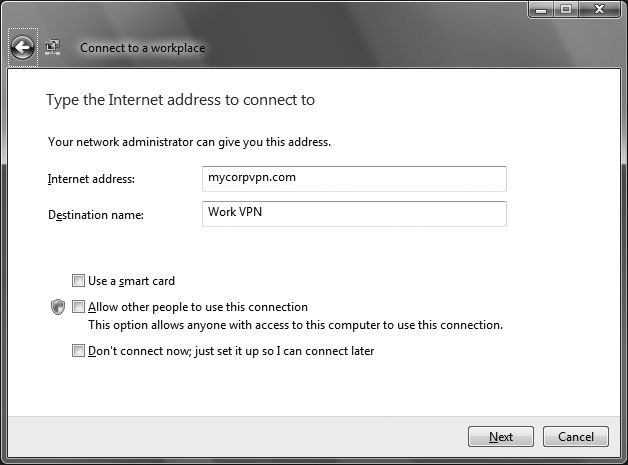 Creating a VPN connection to connect to your corporate network securely over the Internet